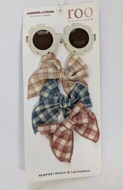 Roo Set Clip Bows Sunglasses, Summer Neutral Baby 6 month 5 Year Tartan Plaid